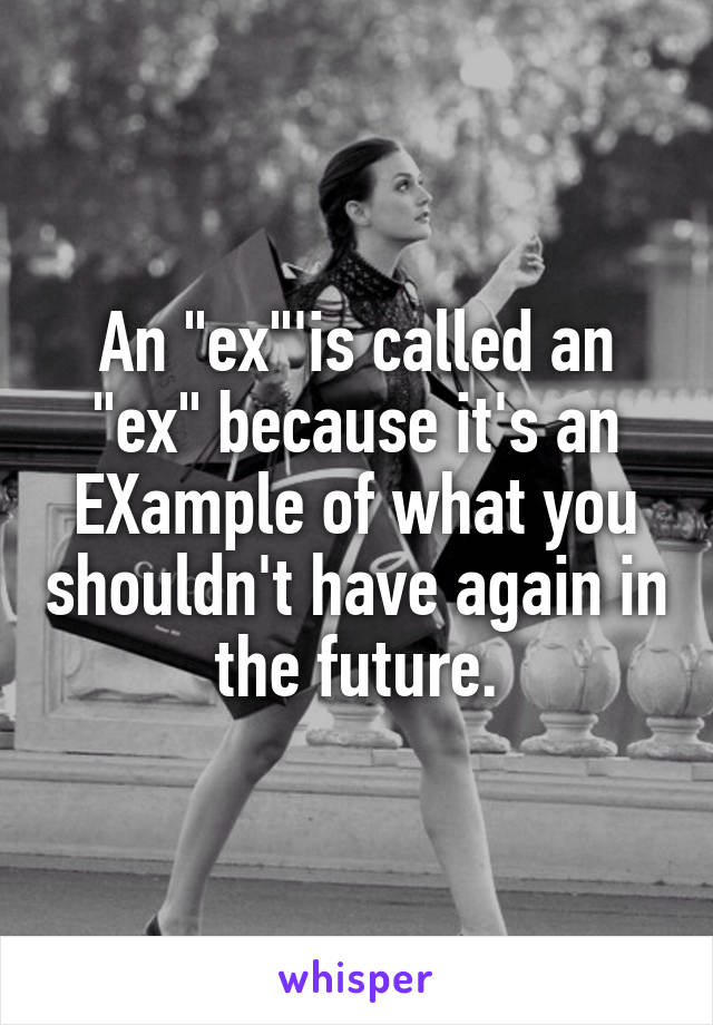An "ex"'is called an "ex" because it's an EXample of what you shouldn't have again in the future.