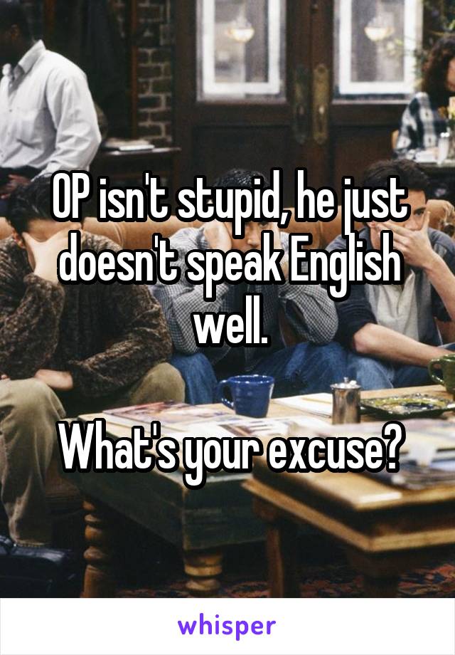 OP isn't stupid, he just doesn't speak English well.

What's your excuse?