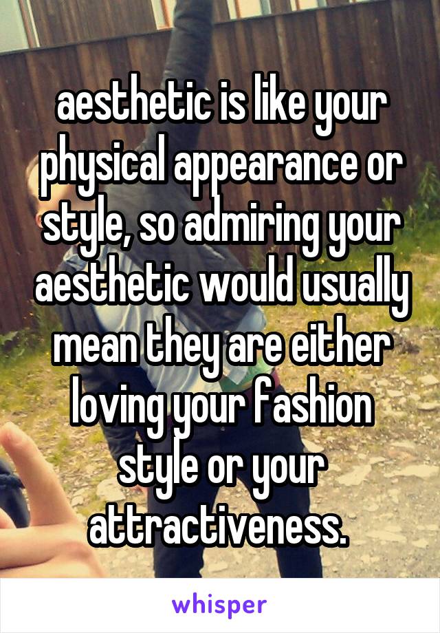 aesthetic is like your physical appearance or style, so admiring your aesthetic would usually mean they are either loving your fashion style or your attractiveness. 