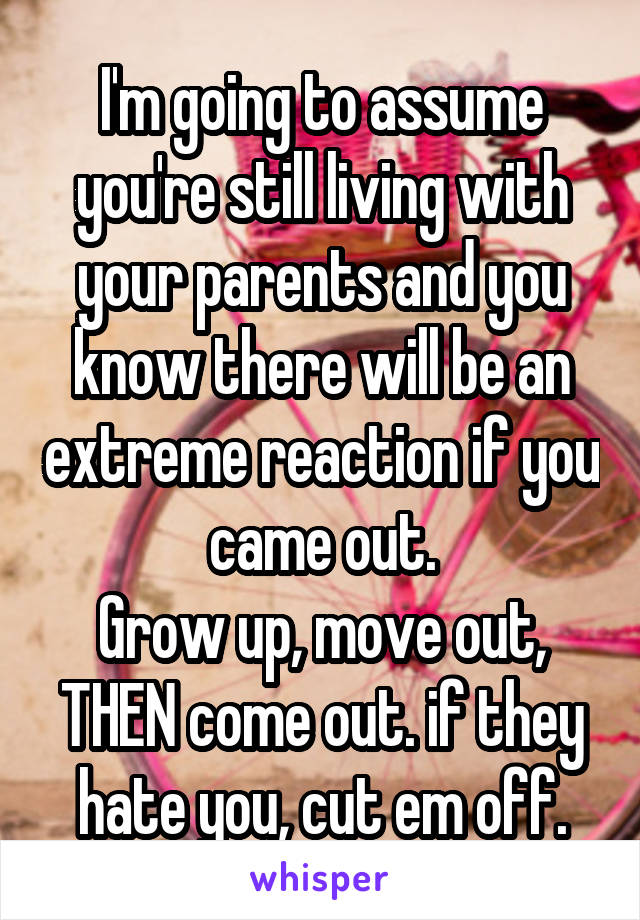 I'm going to assume you're still living with your parents and you know there will be an extreme reaction if you came out.
Grow up, move out, THEN come out. if they hate you, cut em off.