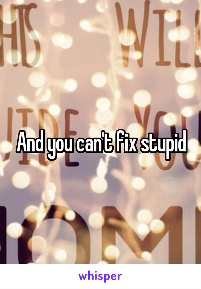 And you can't fix stupid