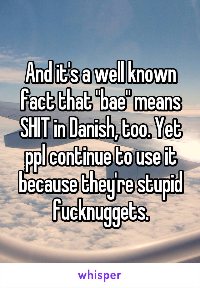 And it's a well known fact that "bae" means SHIT in Danish, too. Yet ppl continue to use it because they're stupid fucknuggets.