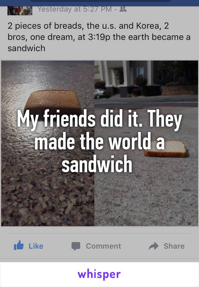 My friends did it. They made the world a sandwich 