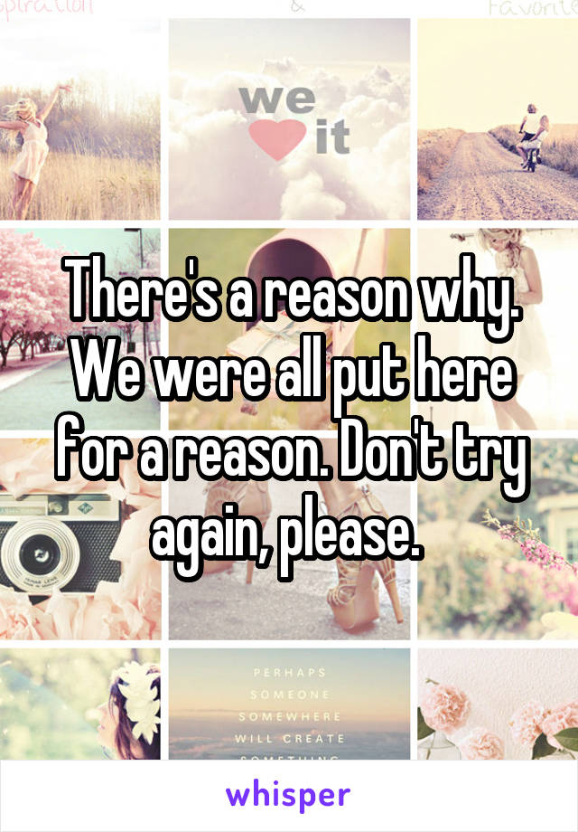 There's a reason why. We were all put here for a reason. Don't try again, please. 