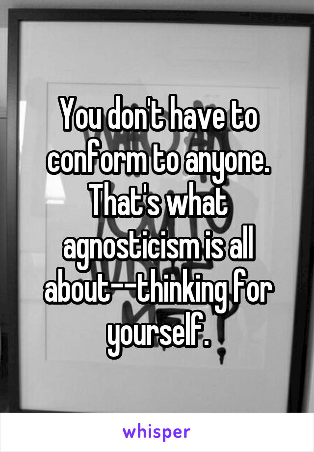You don't have to conform to anyone. That's what agnosticism is all about--thinking for yourself.