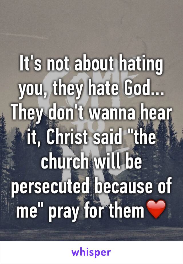 It's not about hating you, they hate God... They don't wanna hear it, Christ said "the church will be persecuted because of me" pray for them❤️