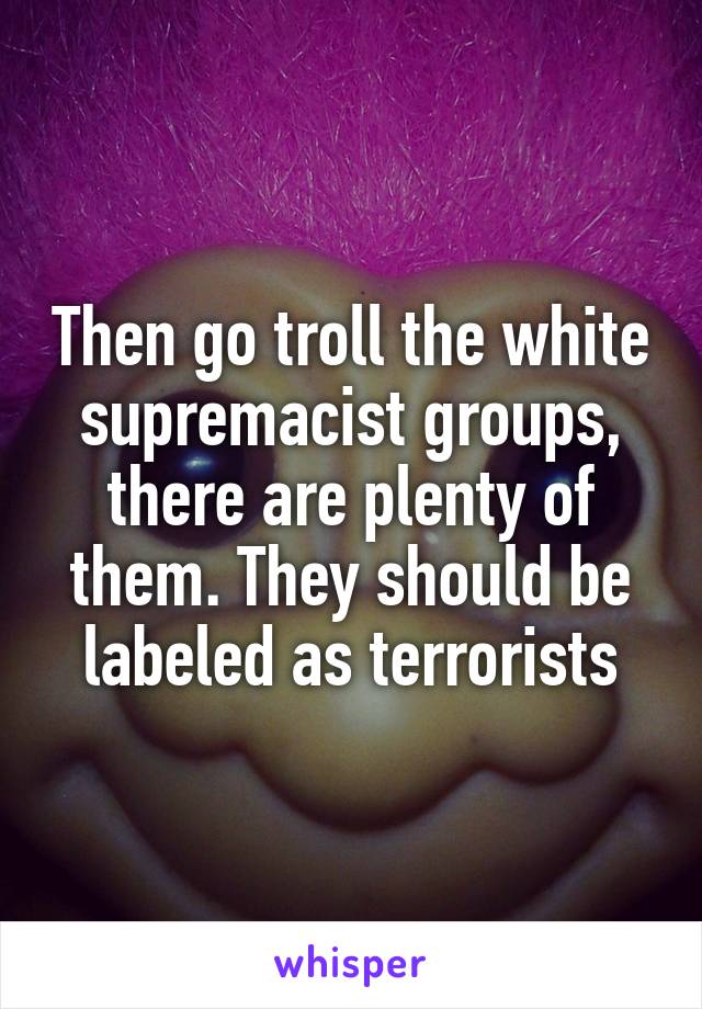 Then go troll the white supremacist groups, there are plenty of them. They should be labeled as terrorists