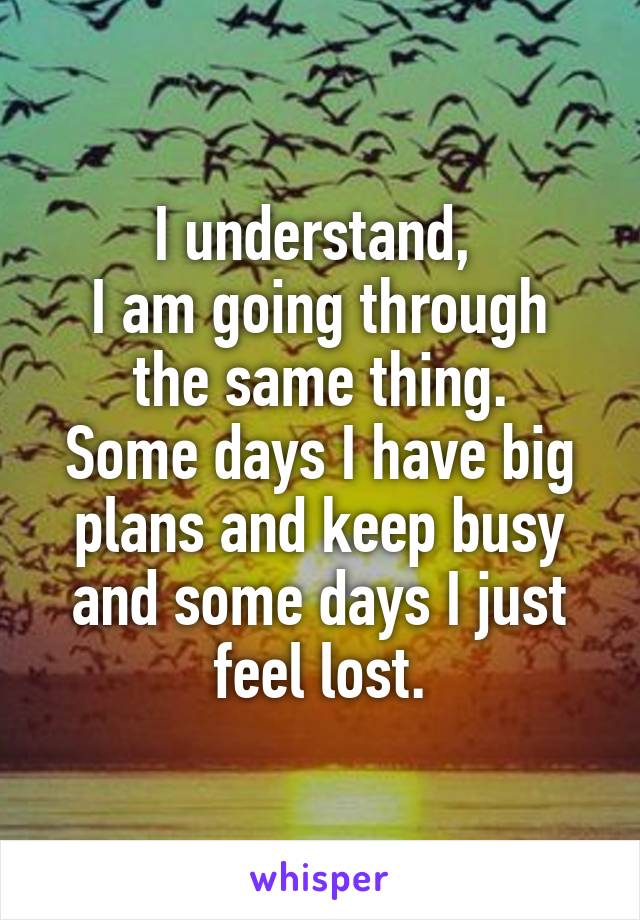 I understand, 
I am going through the same thing.
Some days I have big plans and keep busy and some days I just feel lost.