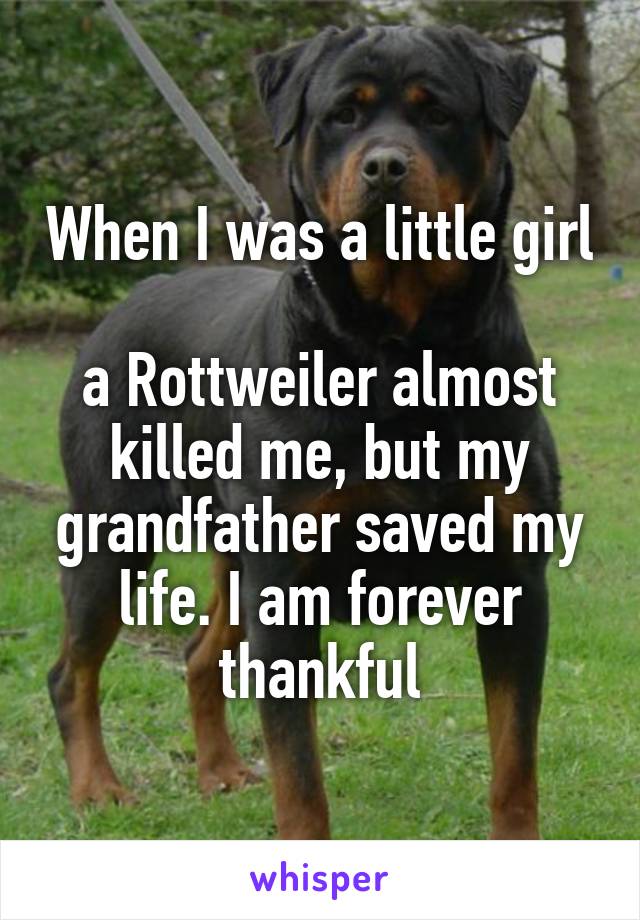 When I was a little girl 
a Rottweiler almost killed me, but my grandfather saved my life. I am forever thankful
