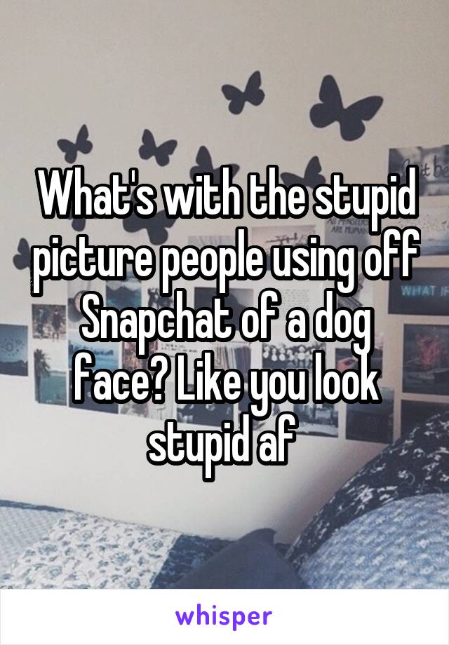 What's with the stupid picture people using off Snapchat of a dog face? Like you look stupid af 