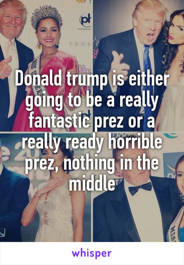 Donald trump is either going to be a really fantastic prez or a really ready horrible prez, nothing in the middle