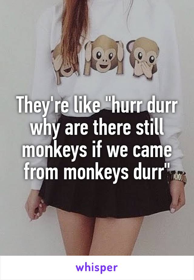 They're like "hurr durr why are there still monkeys if we came from monkeys durr"