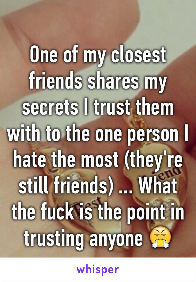 One of my closest friends shares my secrets I trust them with to the one person I hate the most (they're still friends) ... What the fuck is the point in trusting anyone 😤