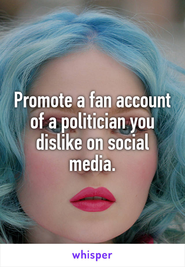 Promote a fan account of a politician you dislike on social media.