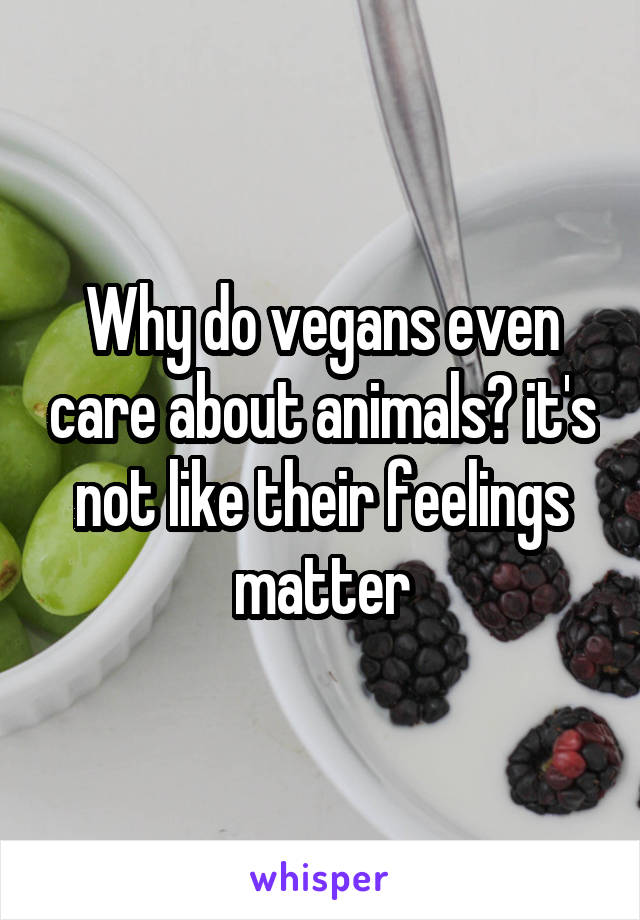 Why do vegans even care about animals? it's not like their feelings matter