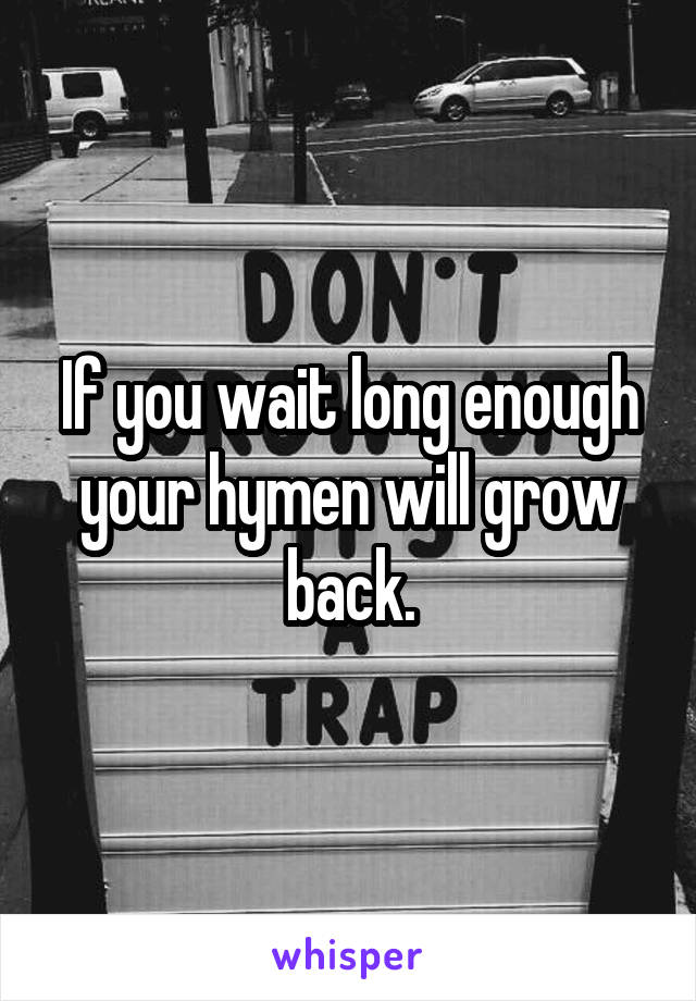 If you wait long enough your hymen will grow back.