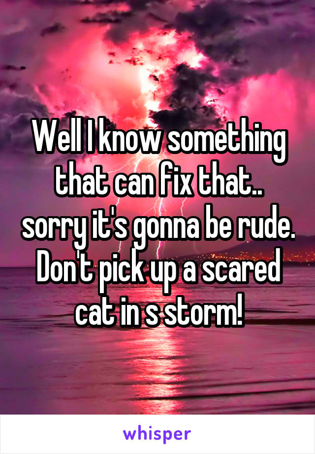 Well I know something that can fix that.. sorry it's gonna be rude. Don't pick up a scared cat in s storm!