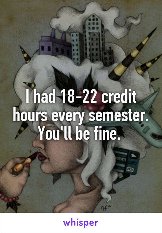 I had 18-22 credit hours every semester. You'll be fine. 