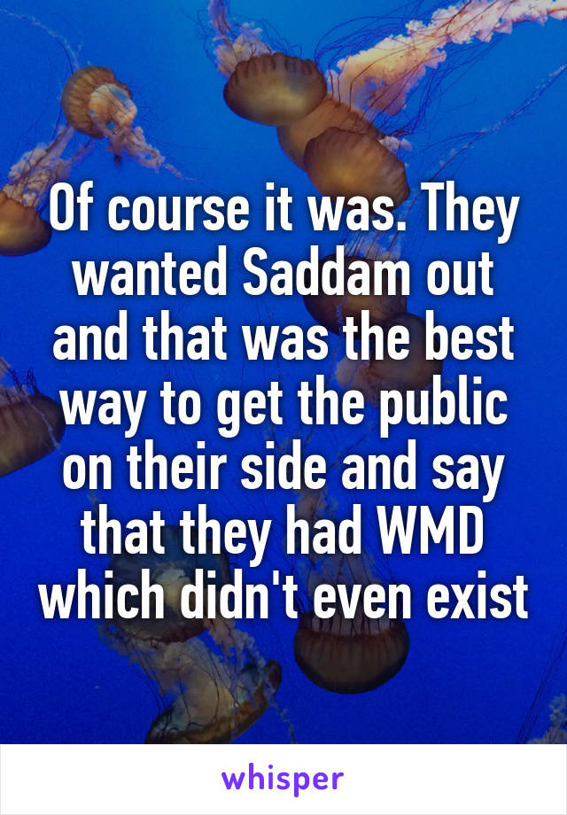 Of course it was. They wanted Saddam out and that was the best way to get the public on their side and say that they had WMD which didn't even exist