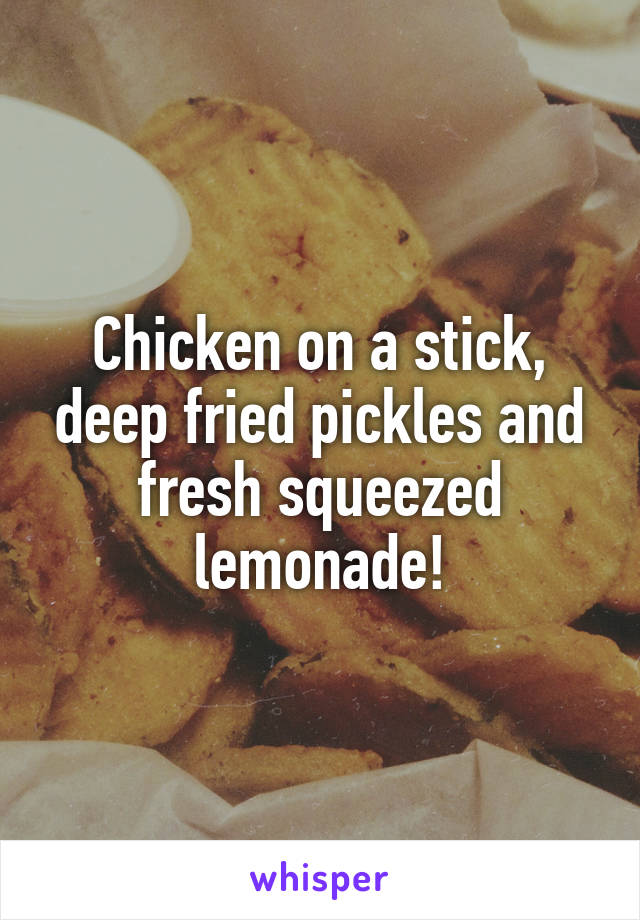 Chicken on a stick, deep fried pickles and fresh squeezed lemonade!