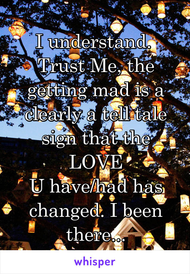 I understand. 
Trust Me, the getting mad is a clearly a tell tale sign that the LOVE
U have/had has changed. I been there...
