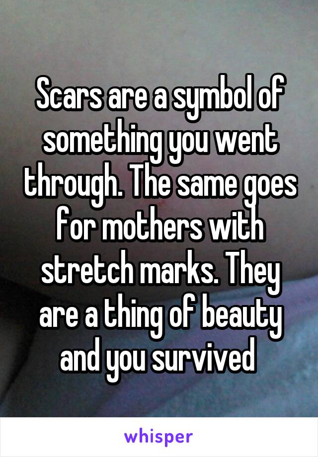 Scars are a symbol of something you went through. The same goes for mothers with stretch marks. They are a thing of beauty and you survived 