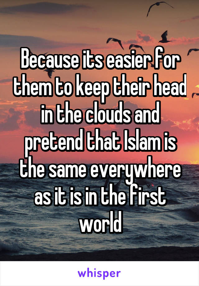 Because its easier for them to keep their head in the clouds and pretend that Islam is the same everywhere as it is in the first world