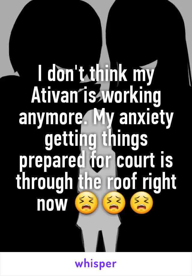 I don't think my Ativan is working anymore. My anxiety getting things prepared for court is through the roof right now 😣😣😣