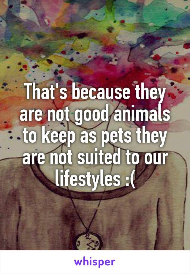 That's because they are not good animals to keep as pets they are not suited to our lifestyles :(