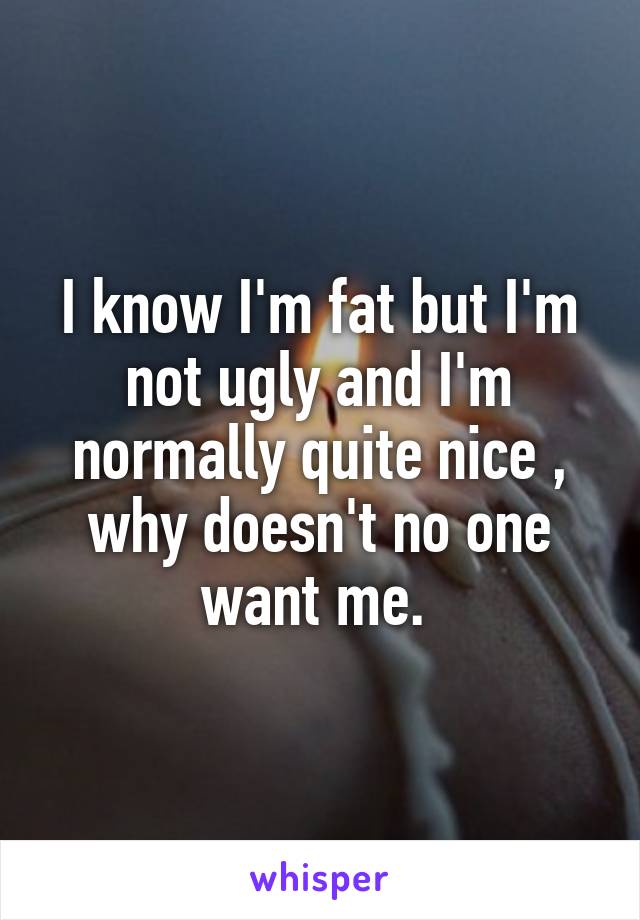 I know I'm fat but I'm not ugly and I'm normally quite nice , why doesn't no one want me. 