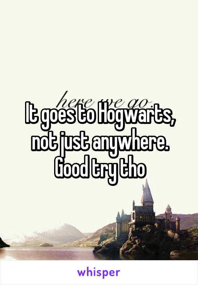 It goes to Hogwarts, not just anywhere. Good try tho