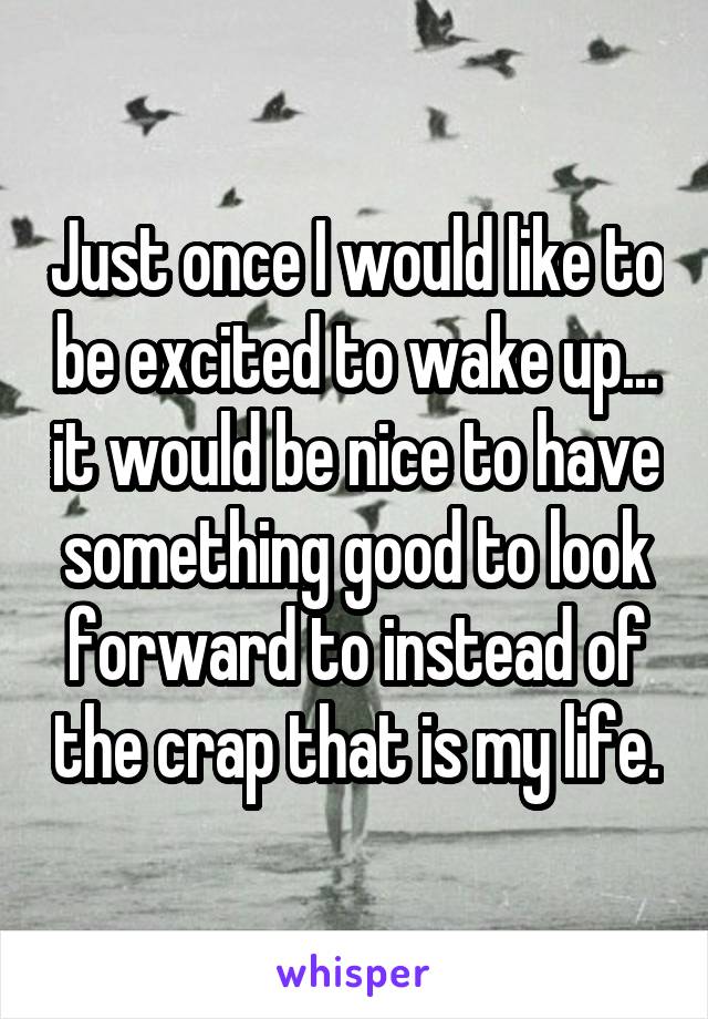 Just once I would like to be excited to wake up... it would be nice to have something good to look forward to instead of the crap that is my life.