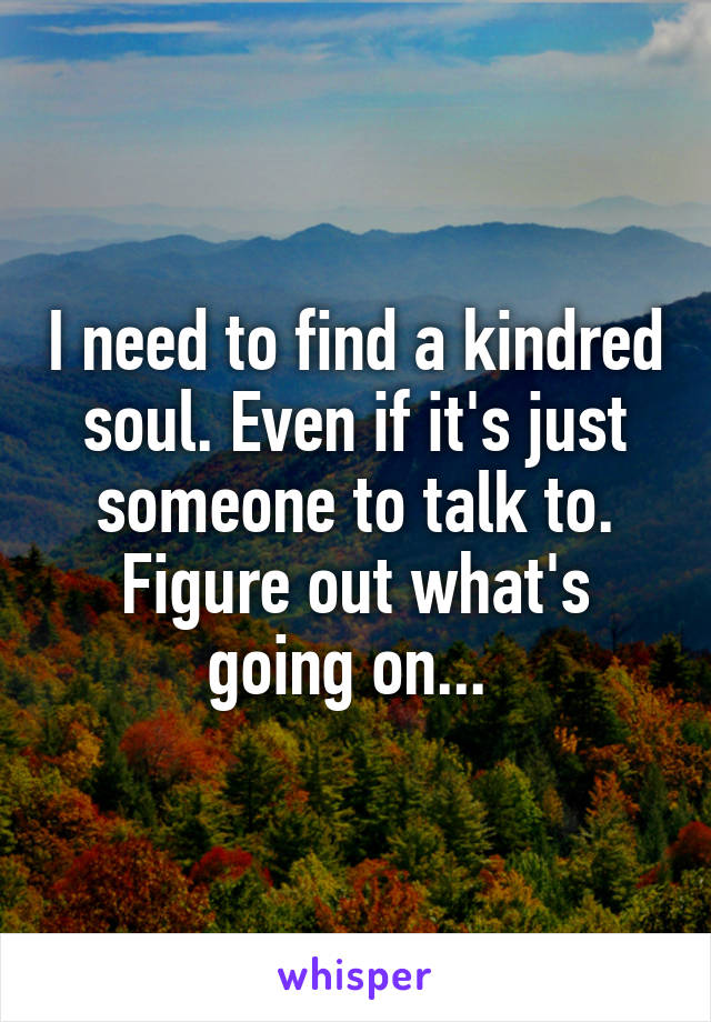 I need to find a kindred soul. Even if it's just someone to talk to.
Figure out what's going on... 