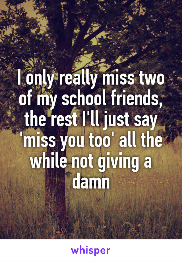 I only really miss two of my school friends, the rest I'll just say 'miss you too' all the while not giving a damn