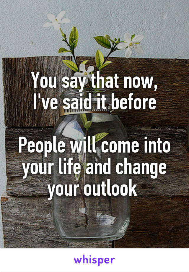 You say that now,
I've said it before

People will come into your life and change your outlook 