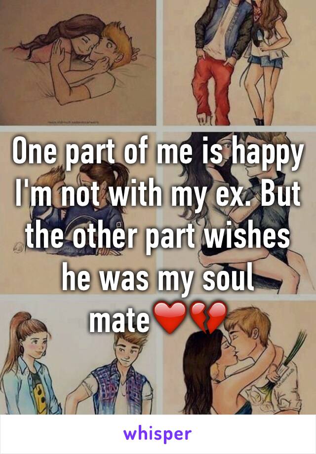 One part of me is happy I'm not with my ex. But the other part wishes he was my soul mate❤️💔