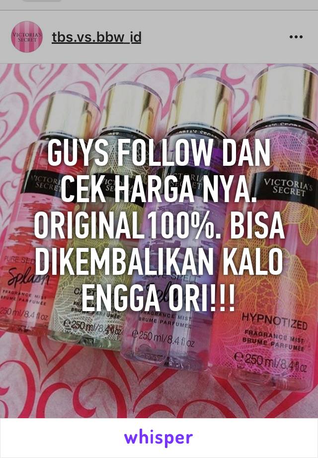 GUYS FOLLOW DAN CEK HARGA NYA. ORIGINAL100%. BISA DIKEMBALIKAN KALO ENGGA ORI!!!