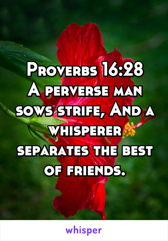 Proverbs 16:28
A perverse man sows strife, And a whisperer separates the best of friends.