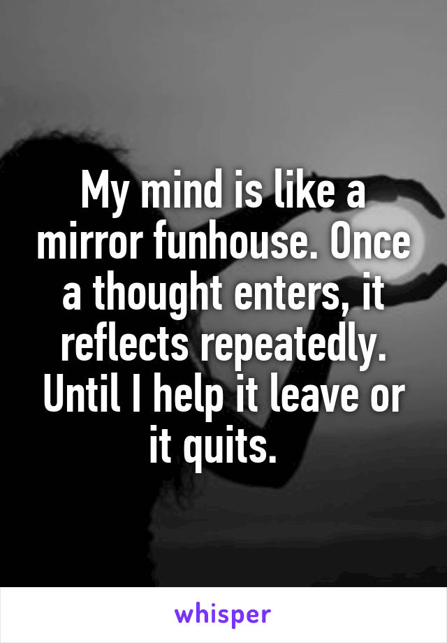 My mind is like a mirror funhouse. Once a thought enters, it reflects repeatedly. Until I help it leave or it quits.  