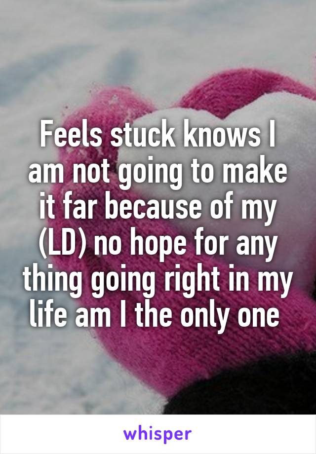 Feels stuck knows I am not going to make it far because of my (LD) no hope for any thing going right in my life am I the only one 