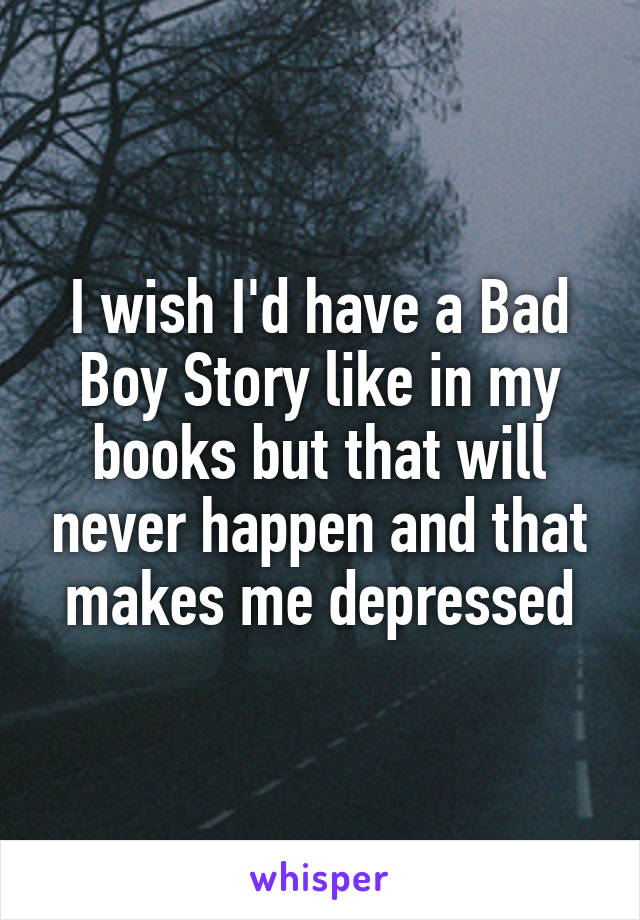 I wish I'd have a Bad Boy Story like in my books but that will never happen and that makes me depressed