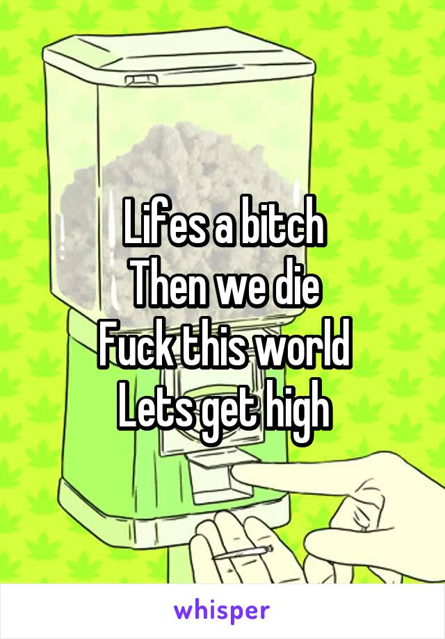 Lifes a bitch
Then we die
Fuck this world
Lets get high