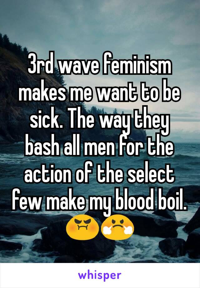 3rd wave feminism makes me want to be sick. The way they bash all men for the action of the select few make my blood boil. 😡😤