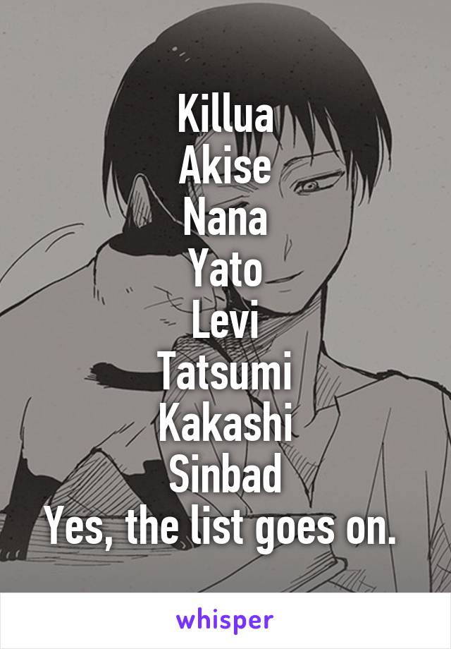 Killua
Akise
Nana
Yato
Levi
Tatsumi
Kakashi
Sinbad
Yes, the list goes on. 