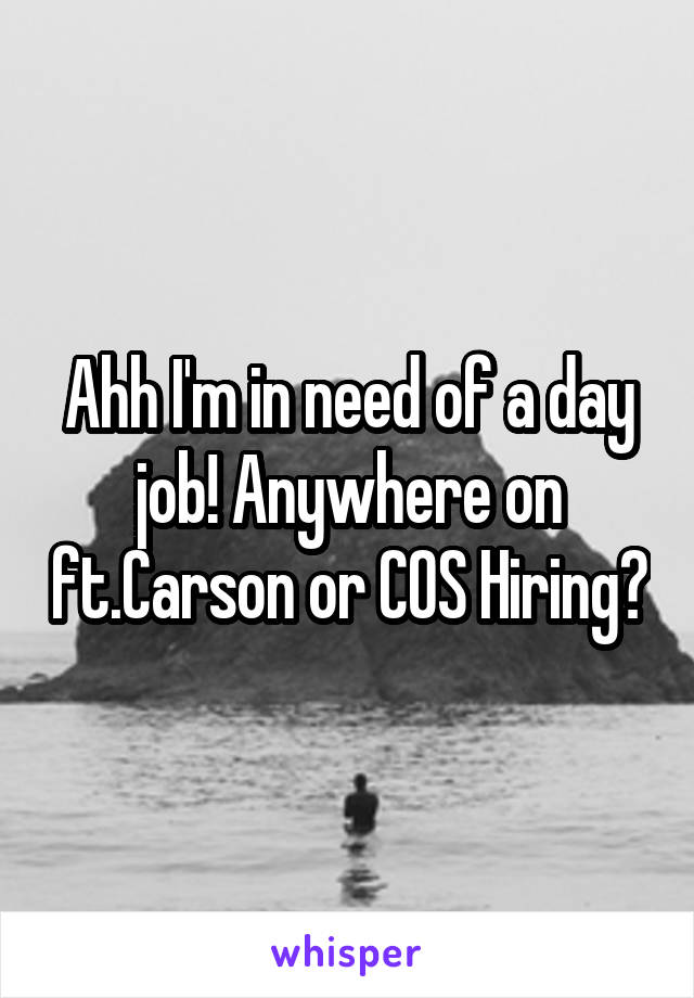 Ahh I'm in need of a day job! Anywhere on ft.Carson or COS Hiring?