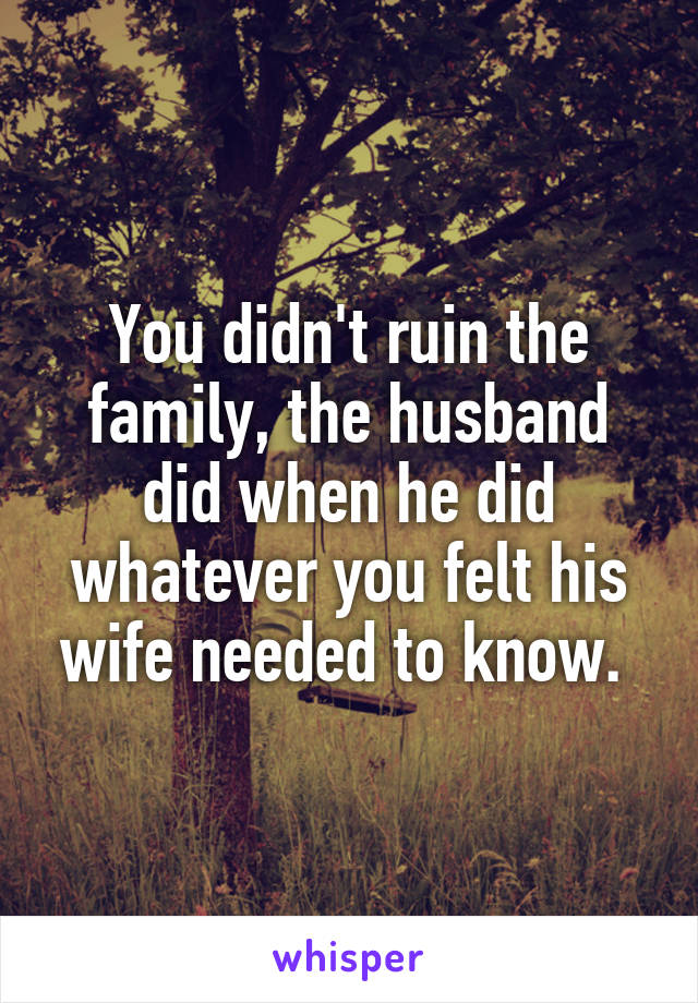 You didn't ruin the family, the husband did when he did whatever you felt his wife needed to know. 