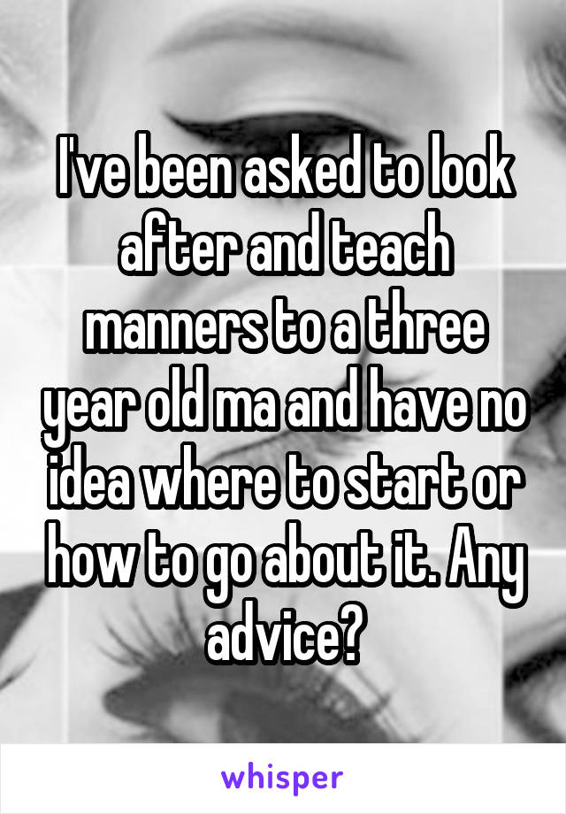 I've been asked to look after and teach manners to a three year old ma and have no idea where to start or how to go about it. Any advice?