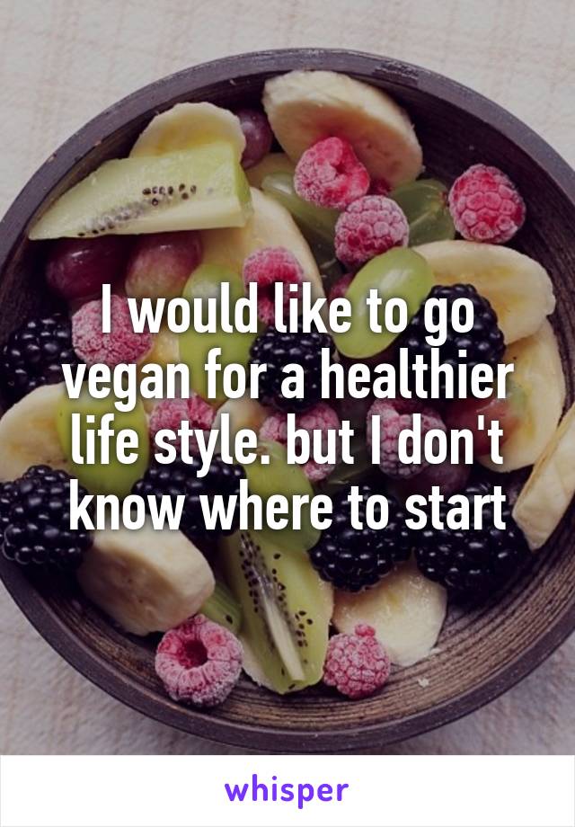 I would like to go vegan for a healthier life style. but I don't know where to start