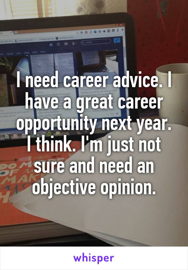 I need career advice. I have a great career opportunity next year. I think. I'm just not sure and need an objective opinion.