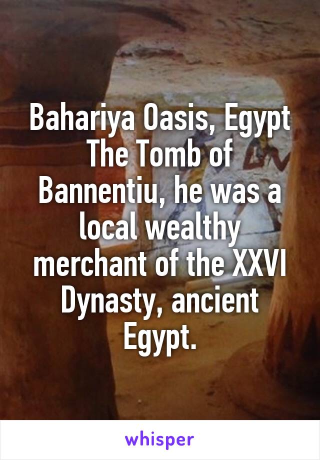 Bahariya Oasis, Egypt
The Tomb of Bannentiu, he was a local wealthy merchant of the XXVI Dynasty, ancient Egypt.